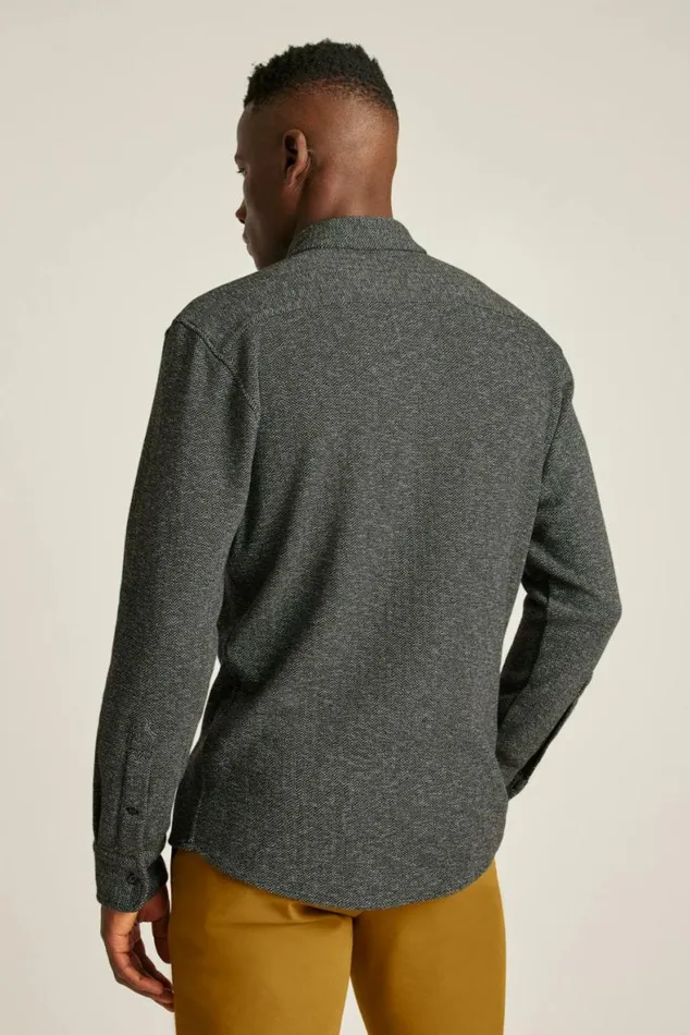 Men Heavyweight Jersey Shirt Charcoal Herringbone Bonobos Business Casual Shirts