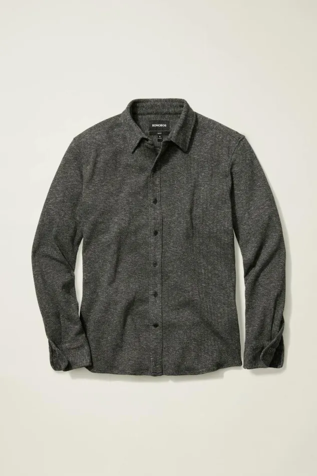 Men Heavyweight Jersey Shirt Charcoal Herringbone Bonobos Business Casual Shirts