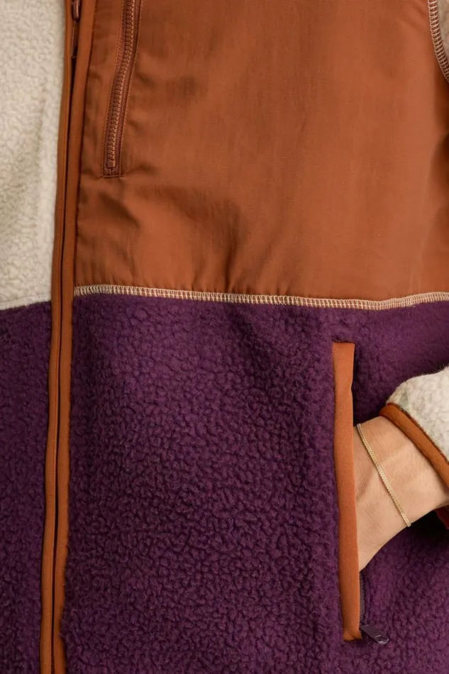 Men High Pile Fleece Jacket Cream Plum Color Block Bonobos Half and FullZips
