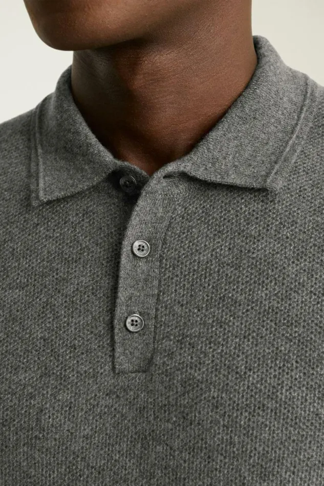 Men Hudson Cashmere Sweater Polo Gray Honeycomb Bonobos Seasonal Sweaters