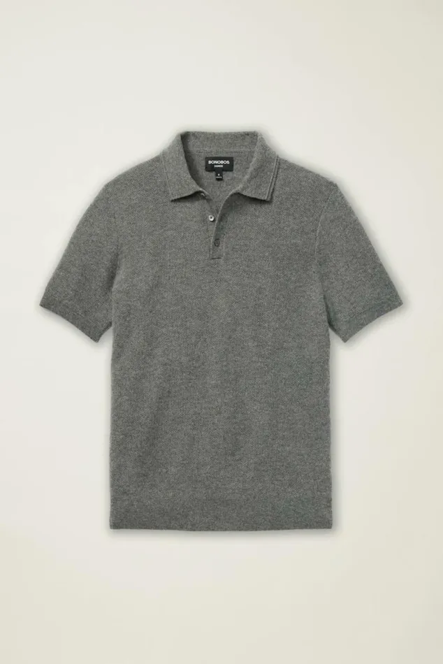 Men Hudson Cashmere Sweater Polo Gray Honeycomb Bonobos Seasonal Sweaters