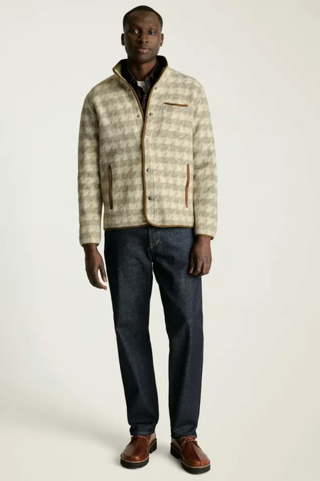 Men Italian Wool Fleece Jacket Milk Houndstooth Bonobos Jackets and Coats