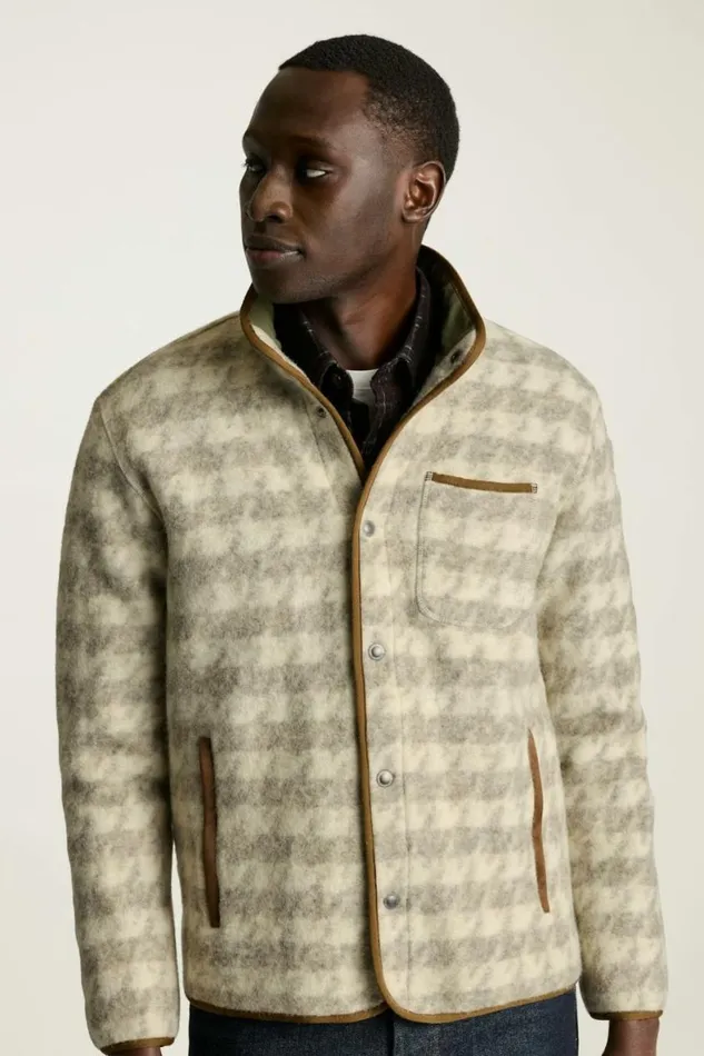 Men Italian Wool Fleece Jacket Milk Houndstooth Bonobos Jackets and Coats
