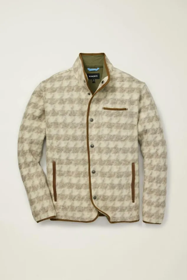 Men Italian Wool Fleece Jacket Milk Houndstooth Bonobos Jackets and Coats