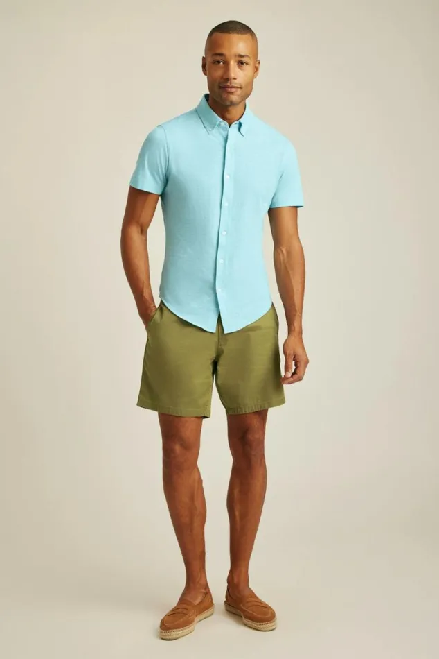 Men Jersey Riviera Shirt Blue Mist Feeder Stripe Bonobos Short Sleeve Shirts