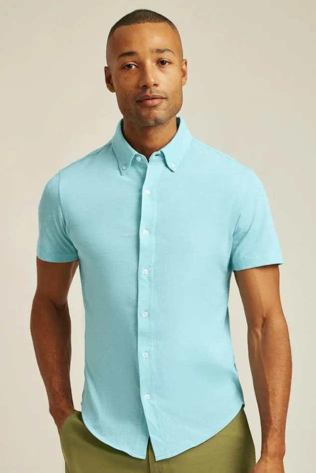 Men Jersey Riviera Shirt Blue Mist Feeder Stripe Bonobos Short Sleeve Shirts