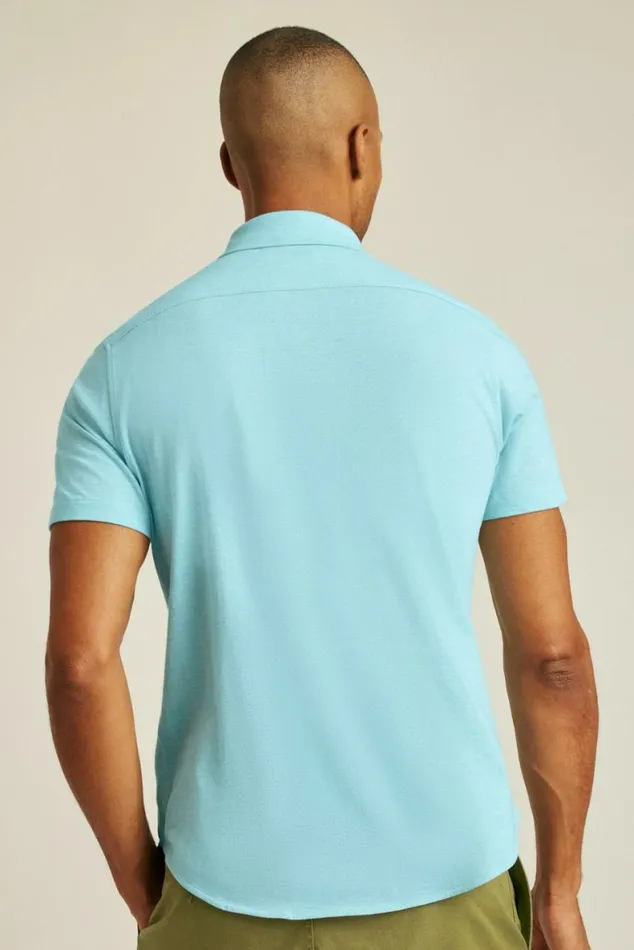 Men Jersey Riviera Shirt Blue Mist Feeder Stripe Bonobos Short Sleeve Shirts