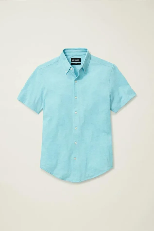 Men Jersey Riviera Shirt Blue Mist Feeder Stripe Bonobos Short Sleeve Shirts