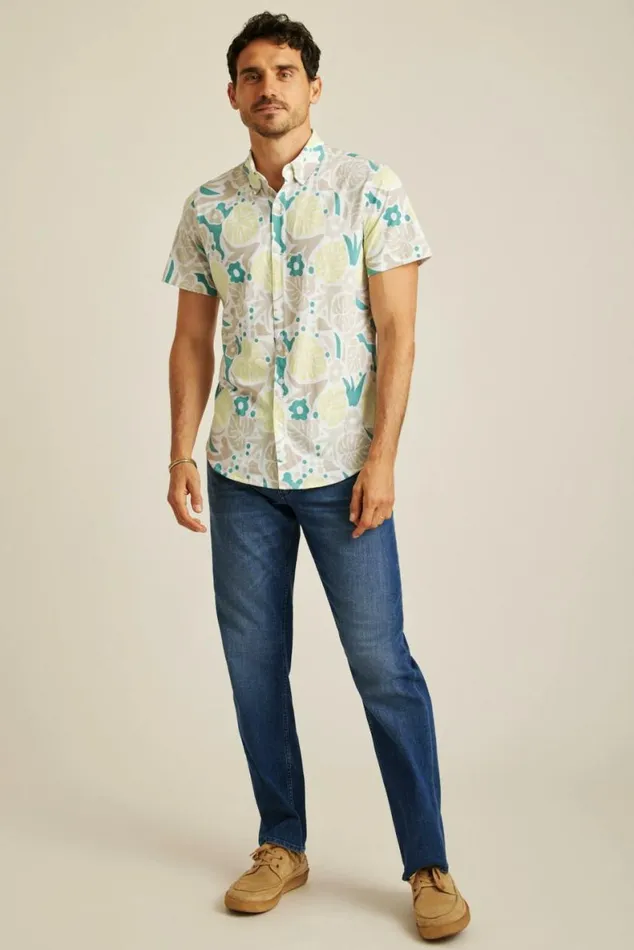 Men Jersey Riviera Shirt Earthy Playful Plants Bonobos Short Sleeve Shirts