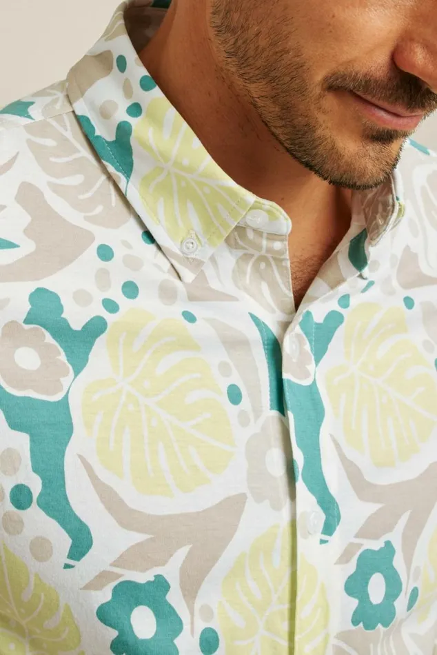 Men Jersey Riviera Shirt Earthy Playful Plants Bonobos Short Sleeve Shirts