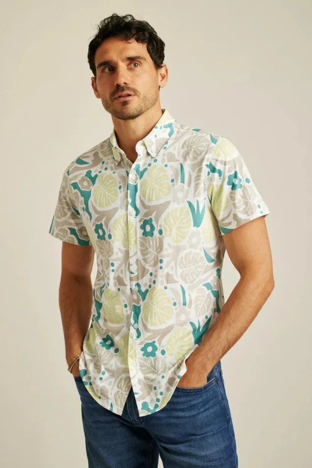 Men Jersey Riviera Shirt Earthy Playful Plants Bonobos Short Sleeve Shirts