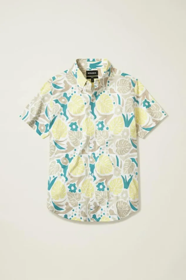 Men Jersey Riviera Shirt Earthy Playful Plants Bonobos Short Sleeve Shirts