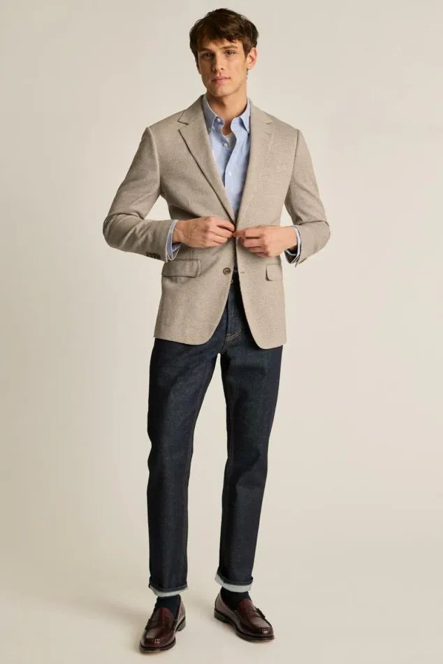 Men Jetsetter Knit Blazer Chocolate Houndstooth Bonobos Blazers and Sport Coats