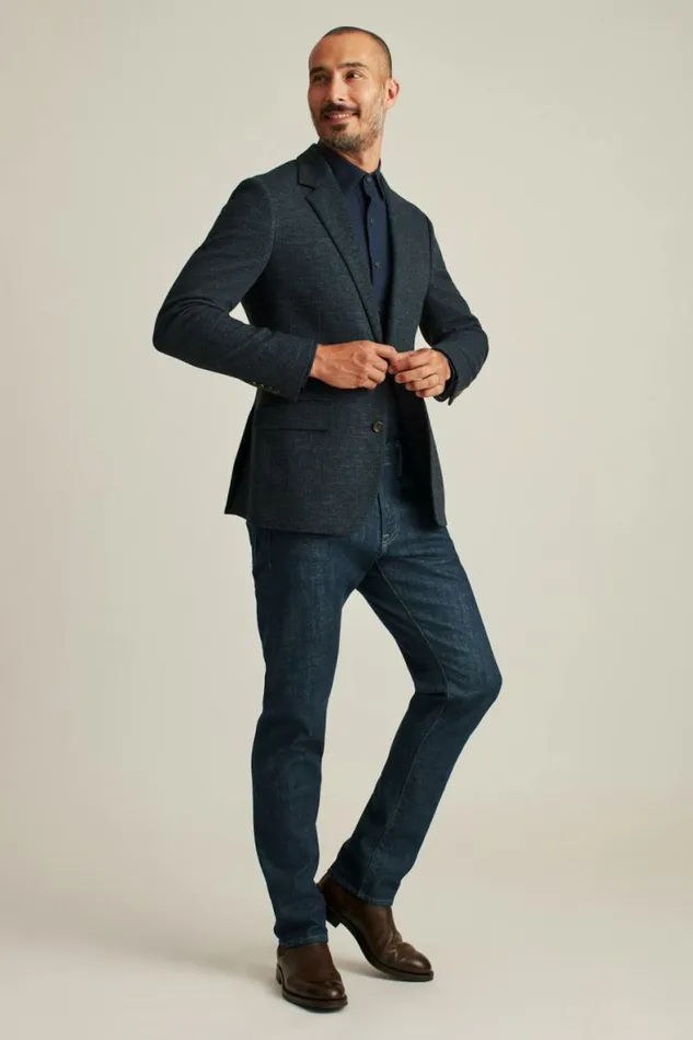 Men Jetsetter Knit Blazer Navy Herringbone Bonobos Blazers and Sport Coats