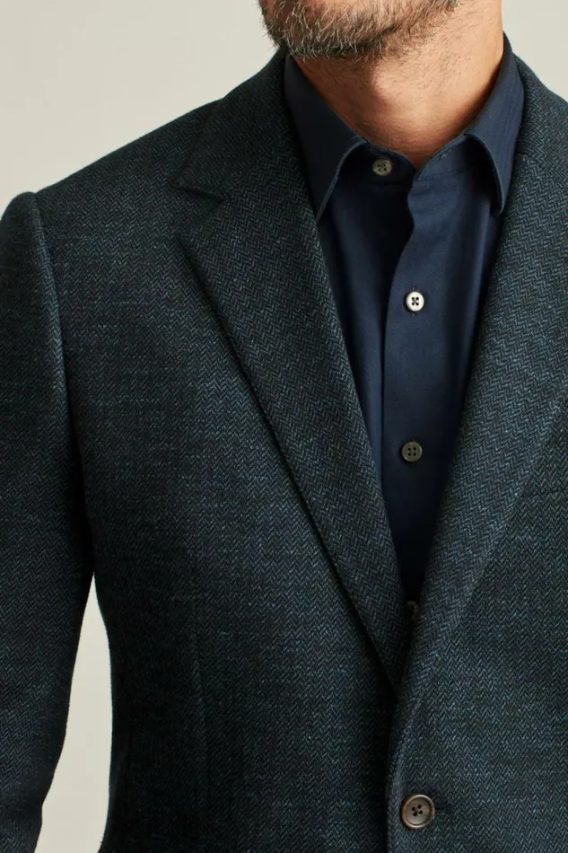 Men Jetsetter Knit Blazer Navy Herringbone Bonobos Blazers and Sport Coats