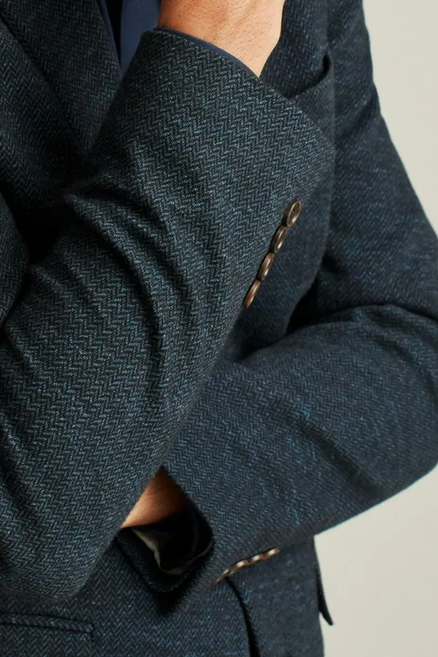 Men Jetsetter Knit Blazer Navy Herringbone Bonobos Blazers and Sport Coats