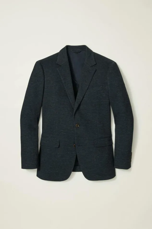 Men Jetsetter Knit Blazer Navy Herringbone Bonobos Blazers and Sport Coats