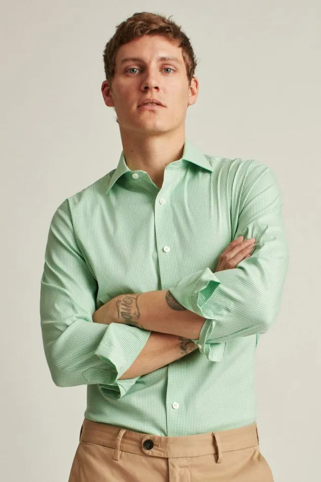 Men Jetsetter Stretch Dress Shirt Green Mini Gingham Bonobos Business Casual Shirts