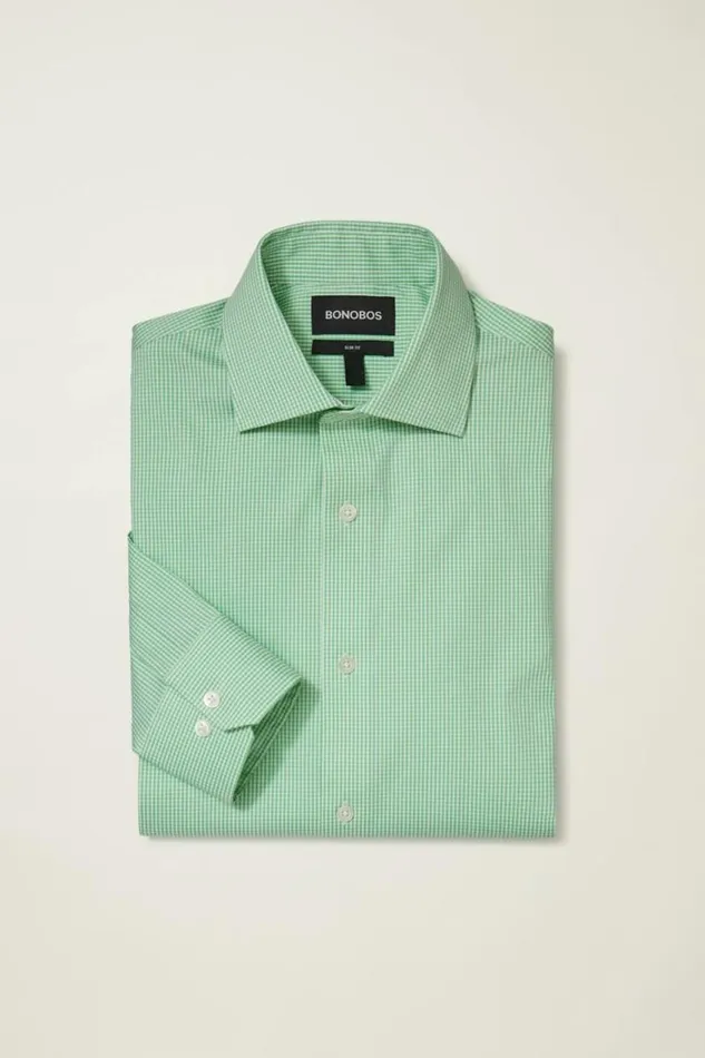 Men Jetsetter Stretch Dress Shirt Green Mini Gingham Bonobos Business Casual Shirts