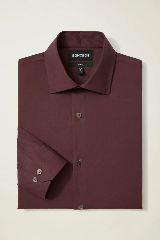 Men Jetsetter Stretch Dress Shirt Mahogany Dobby Bonobos Business Casual Shirts