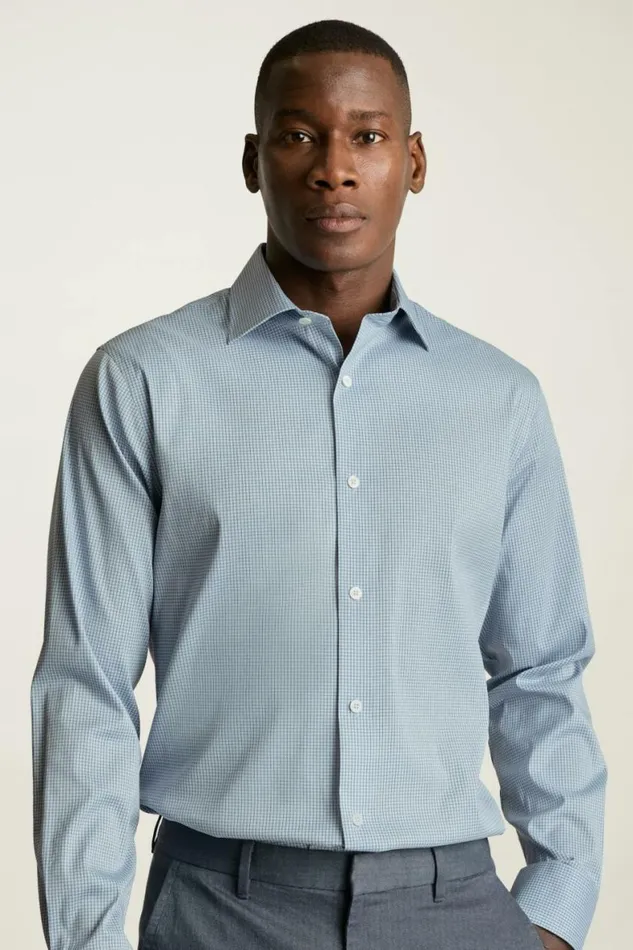 Men Jetsetter Stretch Dress Shirt Navy Blue Rodber Check Bonobos Business Casual Shirts