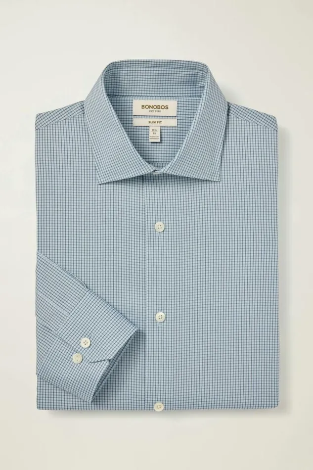 Men Jetsetter Stretch Dress Shirt Navy Blue Rodber Check Bonobos Business Casual Shirts