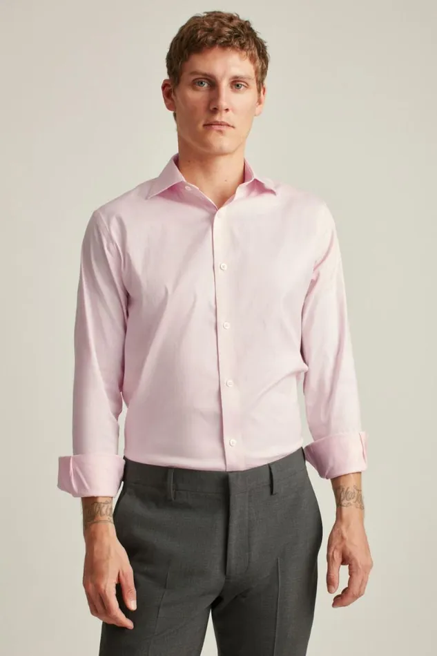 Men Jetsetter Stretch Dress Shirt Pink Herringbone Bonobos Business Casual Shirts