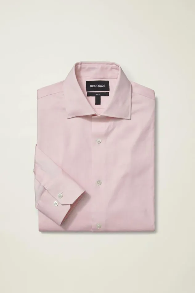 Men Jetsetter Stretch Dress Shirt Pink Herringbone Bonobos Business Casual Shirts