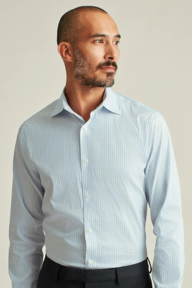 Men Jetsetter Stretch Dress Shirt Serenity Blue Windowpane Bonobos Business Casual Shirts