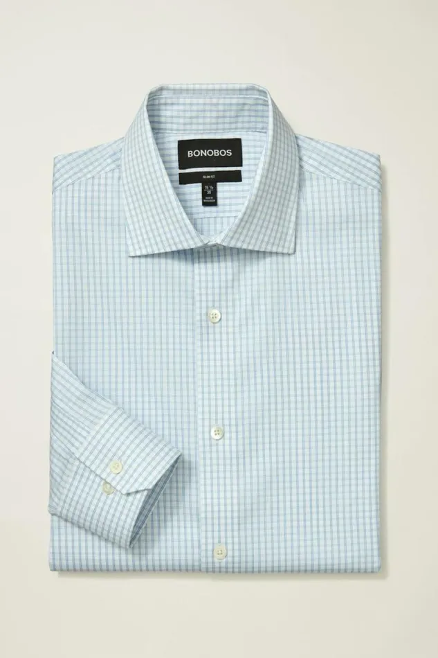 Men Jetsetter Stretch Dress Shirt Serenity Blue Windowpane Bonobos Business Casual Shirts