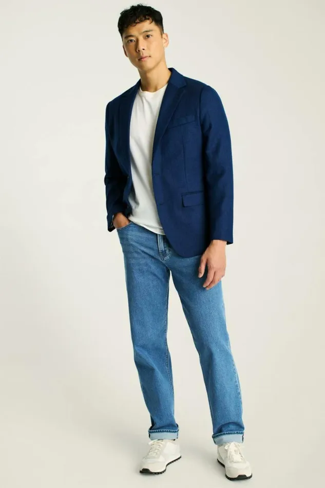 Men Jetsetter Unconstructed Blazer Blue Herringbone Bonobos Blazers and Sport Coats