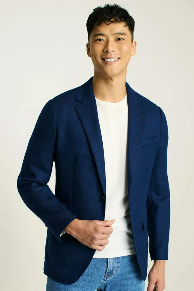 Men Jetsetter Unconstructed Blazer Blue Herringbone Bonobos Blazers and Sport Coats