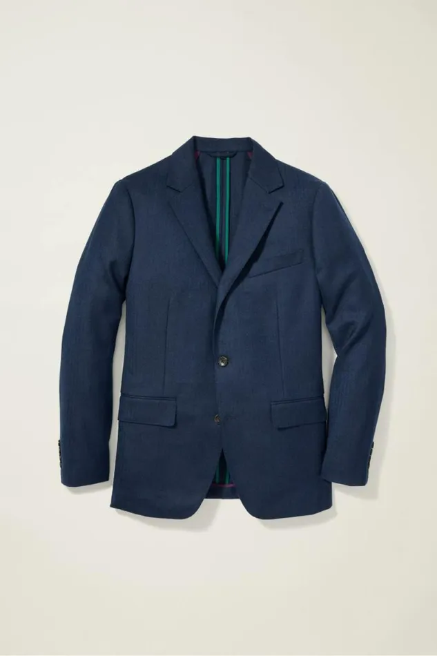 Men Jetsetter Unconstructed Blazer Blue Herringbone Bonobos Blazers and Sport Coats