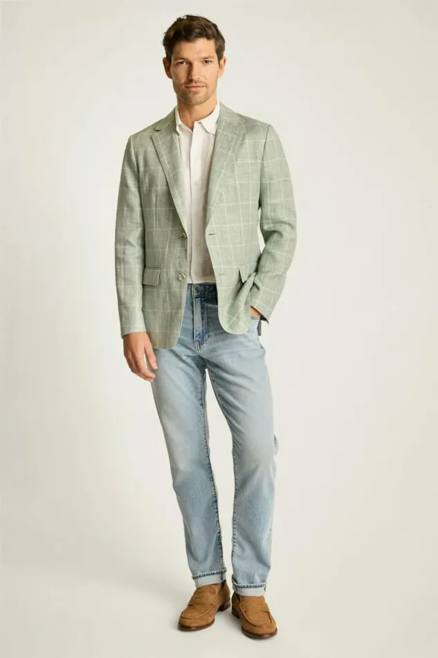 Men Jetsetter Unconstructed Italian Blazer Mint Windowpane Bonobos Blazers and Sport Coats