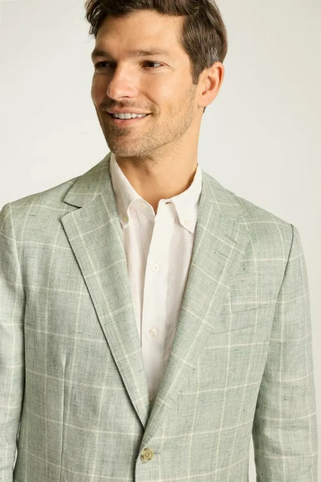 Men Jetsetter Unconstructed Italian Blazer Mint Windowpane Bonobos Blazers and Sport Coats