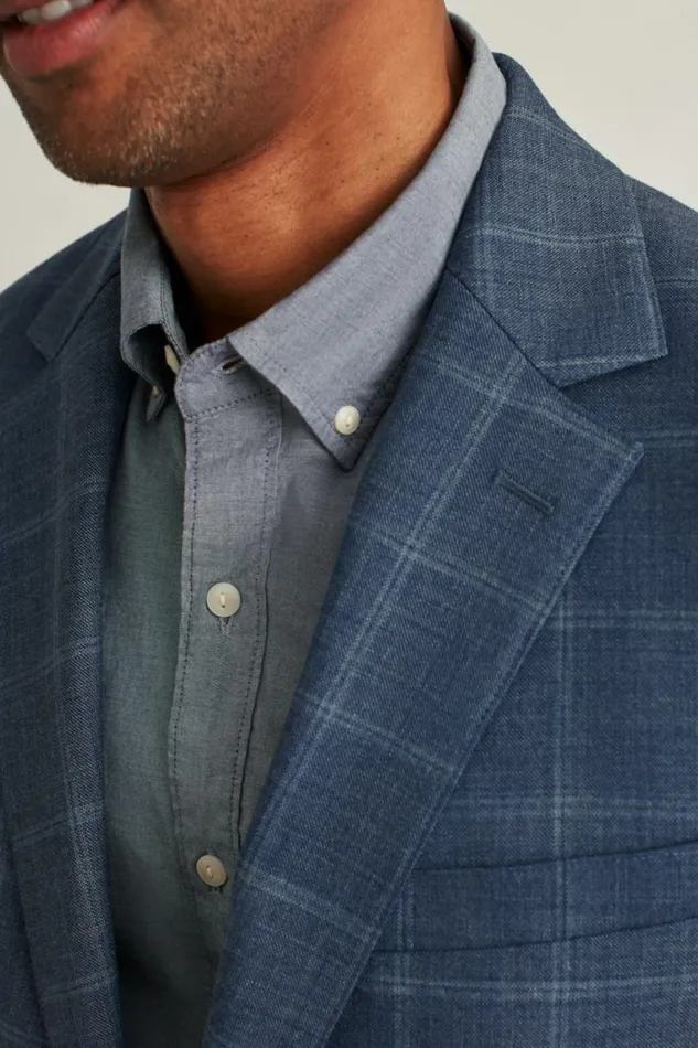 Men Jetsetter Wool Blazer Mid Blue Windowpane Bonobos Blazers and Sport Coats