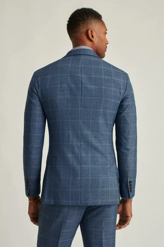 Men Jetsetter Wool Blazer Mid Blue Windowpane Bonobos Blazers and Sport Coats