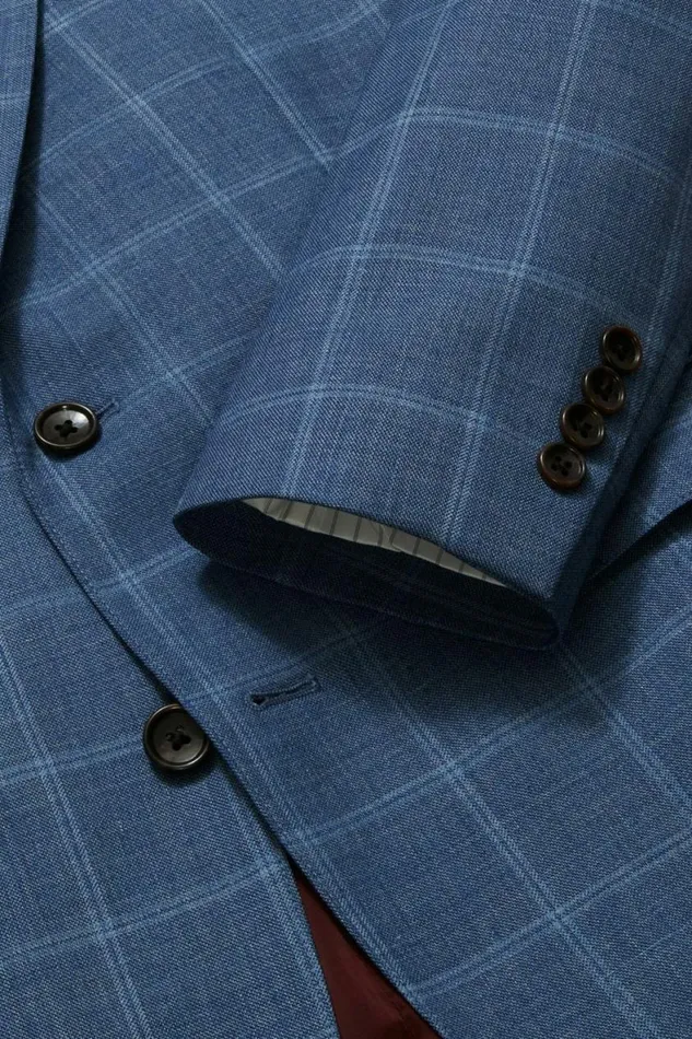 Men Jetsetter Wool Blazer Mid Blue Windowpane Bonobos Blazers and Sport Coats