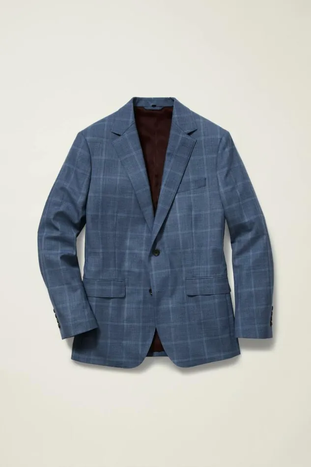 Men Jetsetter Wool Blazer Mid Blue Windowpane Bonobos Blazers and Sport Coats