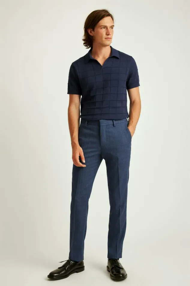 Men Jetsetter Wool Dress Pant Dark Blue Herringbone Bonobos Dress Pants