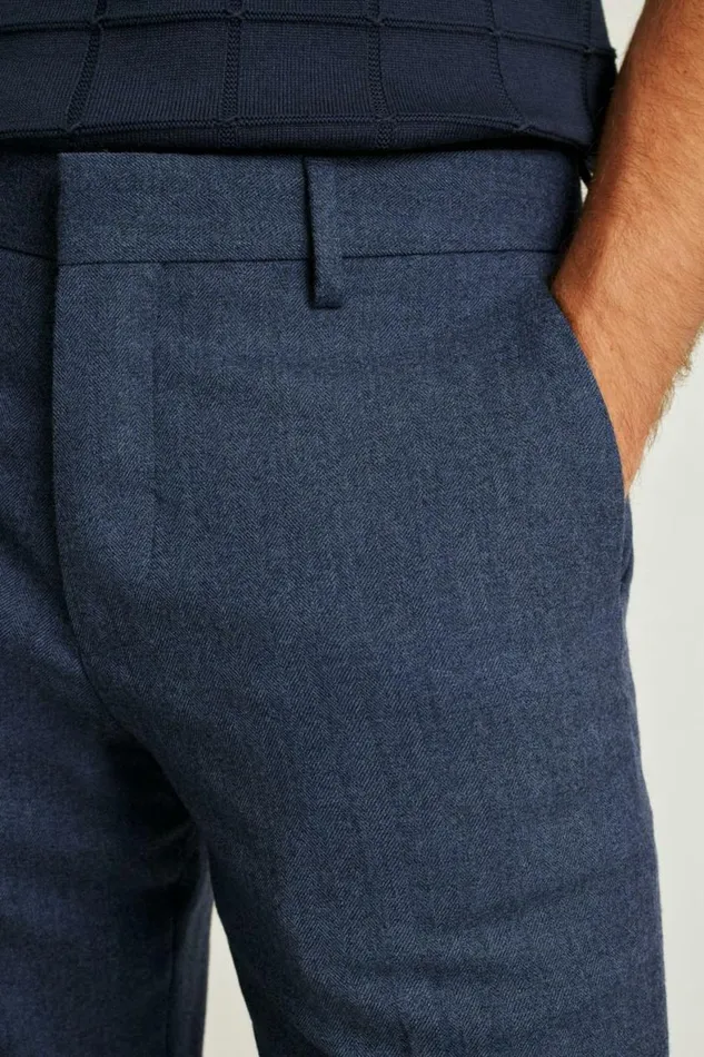 Men Jetsetter Wool Dress Pant Dark Blue Herringbone Bonobos Dress Pants