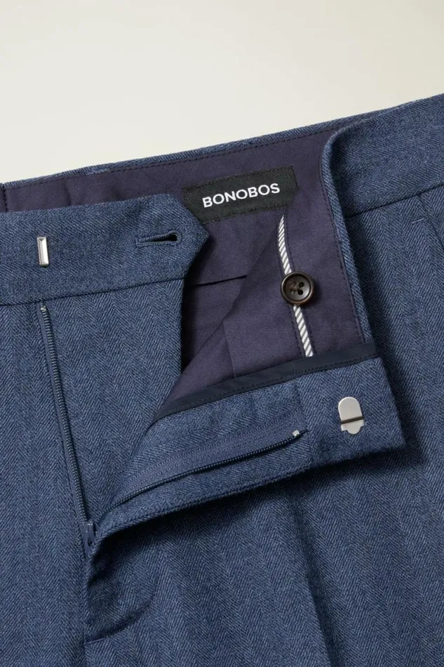 Men Jetsetter Wool Dress Pant Dark Blue Herringbone Bonobos Dress Pants