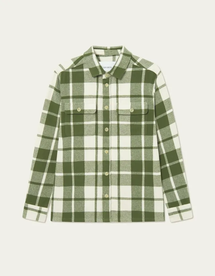 Men Joseph Check Overshirt 8211 Chive GreenIvory Les Deux ShirtsOvershirts