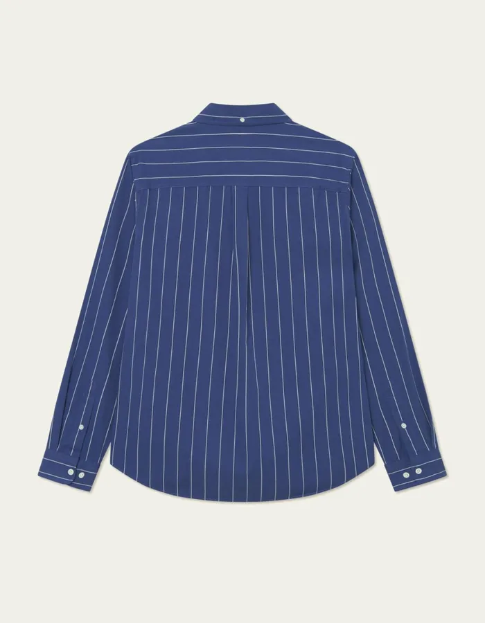 Men Kent Stripe Peached Poplin Shirt 8211 BlueprintWhite Les Deux ShirtsOvershirts