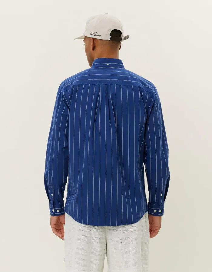 Men Kent Stripe Peached Poplin Shirt 8211 BlueprintWhite Les Deux ShirtsOvershirts