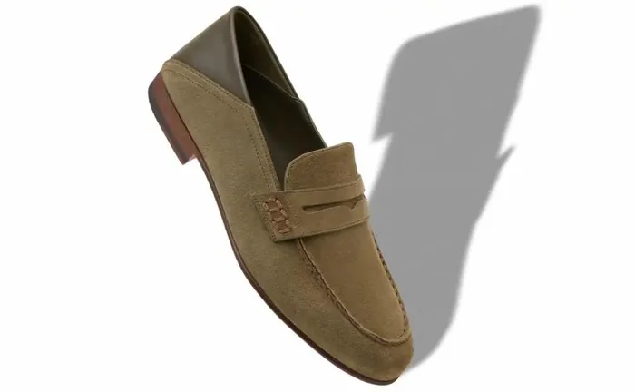 Men Khaki Suede Penny Loafers Manolo Blahnik Loafers