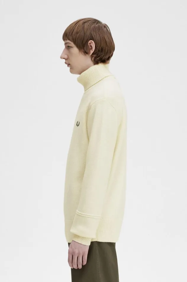 Men Knitted Roll Neck Jumper Ecru Fred Perry Knitwear
