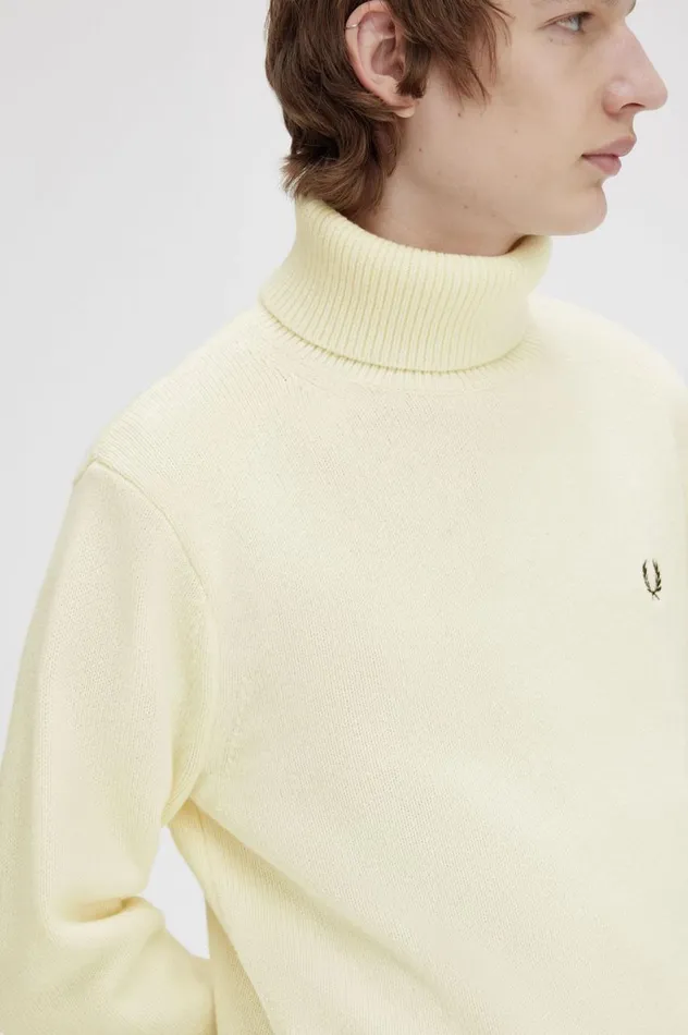 Men Knitted Roll Neck Jumper Ecru Fred Perry Knitwear