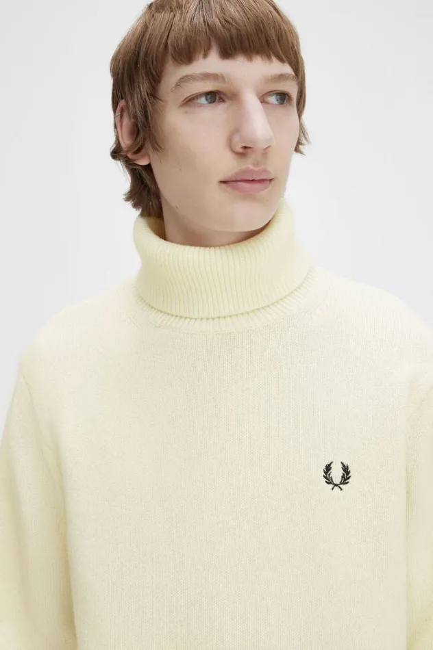 Men Knitted Roll Neck Jumper Ecru Fred Perry Knitwear