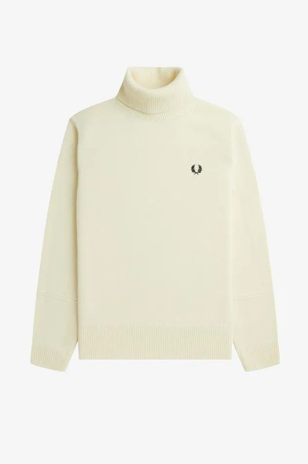 Men Knitted Roll Neck Jumper Ecru Fred Perry Knitwear